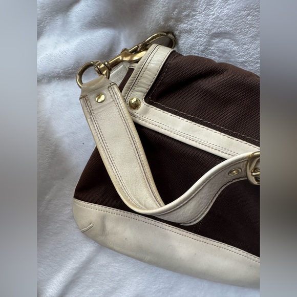 Coach Legacy Stripe Parchment/Brown Slim Flap Ali Turnlock Shoulder Bag $378 - Picture 10 of 16